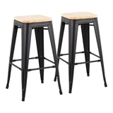 Oregon Contemporary Barstool in Black Steel and Natural Wood by LumiSource - Set of 2 B202P222256