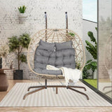 ZUN 2 Person Outdoor Rattan Hanging Chair Patio Wicker Egg Chair W874P146262