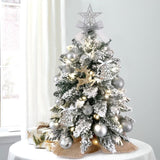 ZUN 22in Mini Christmas Tree with Light Artificial Small Tabletop Christmas Decoration with Flocked 55611026