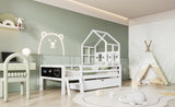 Twin Size House Bed Ladder and Storage Drawers for Kid Bedroom,Solid Wood Platfrom Bedframe N736P195110W