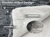 Gray 740GSM Faux Wolf Fur Throw Blanket 60"x80" Double-Sided Soft Fleece Lined Blanket 23331155