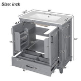 30-inch Bathroom Vanity with Single Sink, Solid Wood Frame MDF, 2 Soft-Close Doors, 1 Divided N729P299363E