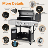 Propane Grill 4 Burner Barbecue Grill Stainless Steel Gas Grill with Side Burner and Cover for W1650P205088