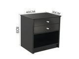 40 x 30 x 60cm Round Handle Night Stand with Two Drawer Black 60016126