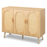 ZUN Modern Rattan Shoe Storage Cabinet with 3 Doors and Adjustable Shelves, Accent Cabinet for Living 22364309