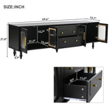 ON-TREND Retro Design TV Stand Fluted Glass Doors for TVs Up to 78'', Practical Media Console WF325997AAB