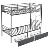 Twin Over Twin Convertible Bunk Bed with 2 Storage Drawers, Metal Bunk Bed Can be 03534327