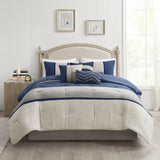 7 Piece Faux Suede Comforter Set Blue King B03596785