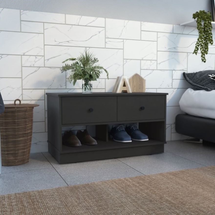Hamilton Storage Bench, Two Open Shelves, Two Drawers -Black B07091910 ...