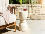U_Style Outdoor Concrete Side Table,Rounded Waist Outdoor End Tables, Decorative Garden Stools for N711P422067M