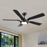 ZUN Smart 56" Integrated LED Ceiling Fan with Antique Black Blades in Matte Black Fan Body Finish W1367P187080