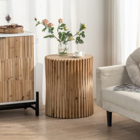 ZUN Retro Fashion Style Cylindrical Side Table with Vertical Texture Relief Design,Suitable for Living W757102860