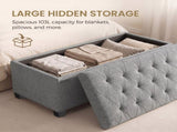 Large Storage Ottoman Bench, End of Bed Bench with Tufted Linen-Look Fabric, Light Gray 17587796