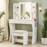 Vanity Desk with Mirror and Lights, Makeup Vanity with Power Outlet & Hair Dryer Rack,3 Adjustable W3204P300596