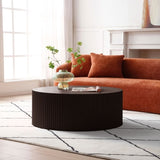 ZUN Artisanal Round MDF Coffee Table with Handcrafted Relief and Stunning Painting Finish, Brown W87676999