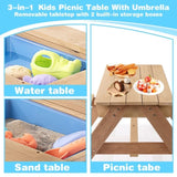 ZUN 3-in-1 Kids Outdoor Wooden Picnic Table With Umbrella, Convertible Sand & Wate, Gray ASTM & CPSIA W1390P160713