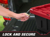 (4 pack)27 Gallon Large Storage Bin with Snap Lid, Black and Red, Heavy Duty Plastic Storage 00667531