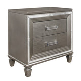 Elegant Style Silver-Gray Metallic Finish Nightstand Beveled Mirror Trim Dovetail Drawers Wooden B01146217