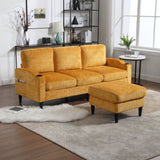 UNITED WE WIN Sofa for three, solid wood frame, Chenille fabric, side pocket, with two cup holders, W1568142737