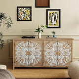 60"Wood Accent Cabinet with 4 Doors, Brown and antique white Modern Pantry Wood Buffet W2295P306897