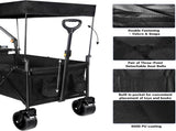 Collapsible Wagon Heavy Duty Folding Wagon Cart with Removable Canopy, 4" Wide Large All Terrain 78632388
