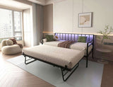 Twin Daybed with RGB LED Lights & Charging Station, Height Adjustable Day Bed Frame with Trundle, 52282237