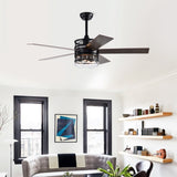 ZUN 52-inch 5-blade Lighted Ceiling Fan with Remote Control , Glass Shade --Matte W1592P162583