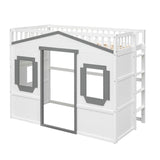 ZUN Twin Size House Loft Bed With Ladder-White+Gray Frame 33348221