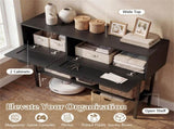 Black Rattan Console Table with Storage Cabinets & Open Shelf, 40 Inch Entryway Table with Sturdy 10366281