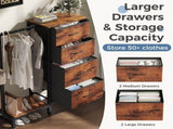4 Drawers Dresser with Hanging Rack, 44-inch Tall Reversible Fabric Chest, Bedroom Storage Tower, 77536599