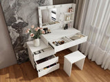LED Lighted Makeup Vanity Table with Mirror - White Beauty Station with Storage Drawers, Matching W2139P306365
