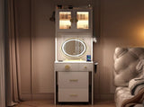 Small Vanity Desk with Mirror and LED Lights, Makeup Table with Charging Station and drawers and 90318617