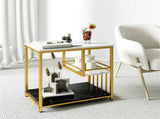 3-Tier Side Table with Marble Top & Gold Frame, Modern 23.5" End Table for Living Room Bedroom 07984256