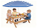 3-in-1 Kids Picnic Table with Adjustable Umbrella, Fir Wood Outdoor Activity Table Set with 27708092