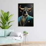Executive Blue Buffalo Canvas Wall Art - Dapper Animal Portrait in Tailored Suit Modern British W3374P322228