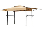 3.3x12.5FT Double Top Grill Gazebo, Khaki Polyester BBQ Canopy with Adjustable Side Sunshades, Black 83798018