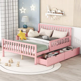 Full Size Wood Platform Bed with Guardrails on Both Sides and Two Storage Drawers ,Pink N733P172700H