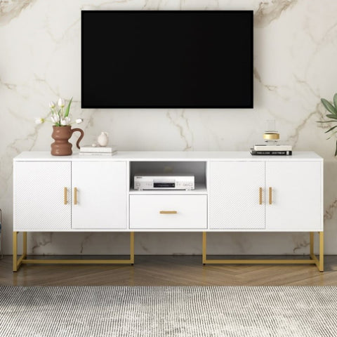 ZUN U-Can Modern TV Stand for TV up to 70 Inches,TV Cabinet with 1 Drawer, 2 Cabinets and Metal Legs, N724P198473K