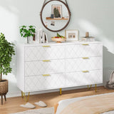 ZUN Modern white 6 Drawers Bedroom,Wooden drawers with Gold Handles, Chest Dresser with Deep Drawers 77731240