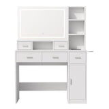 ZUN Desk With Mirror And Lights, White Makeup Vanity With Adjustable LED Mirror, Small Vanity Table With W2181P251034