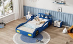 ZUN Wooden Race Car Bed,Car-Shaped Platform Twin Bed with Wheels For Teens,Blue & Yellow WF310553AAC