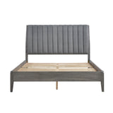 Modern Eastern King Platform Bed 1pc Velvet Upholstered Headboard Gray Finish Solid Wood Legs B011P231741