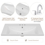 30" Single Bathroom Vanity Top with White Basin, 3-Faucet Holes, Ceramic, White WF283479AAK