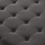 Large square storage ottoman with wooden legs, Upholstered button tufted coffee table with nail W2186142957