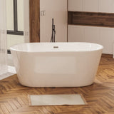 ZUN 60'' Freestanding Gloss White Acrylic Soaking Bathtub with Toe-Tap Chrome Drain and Classic Slotted W1920P155853