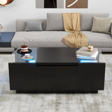 U-Can Led Coffee Table, Modern Center Table High-Gloss Finish and Glass Tabletop, Coffee Table N724P290056B
