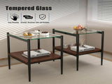 Set of 2 Rectangle End Table, Tempered Glass Tabletop with MDF layer, Modern Table for Living Room , W241P184246
