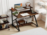 Rustic Brown Rolling Computer Desk with Power Strip 32" Mobile Office Desk with Monitor Stand 76025218