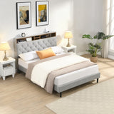 Queen-Size Upholstered Platform Bed Frame with a Modern Button-Tufted Linen Fabric Headboard,USB W311P285479