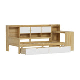 Wooden L-Shape Daybed with Seven Storage Cabinets and Two Storage Drawers, Multi-functional Bed with 67327891
